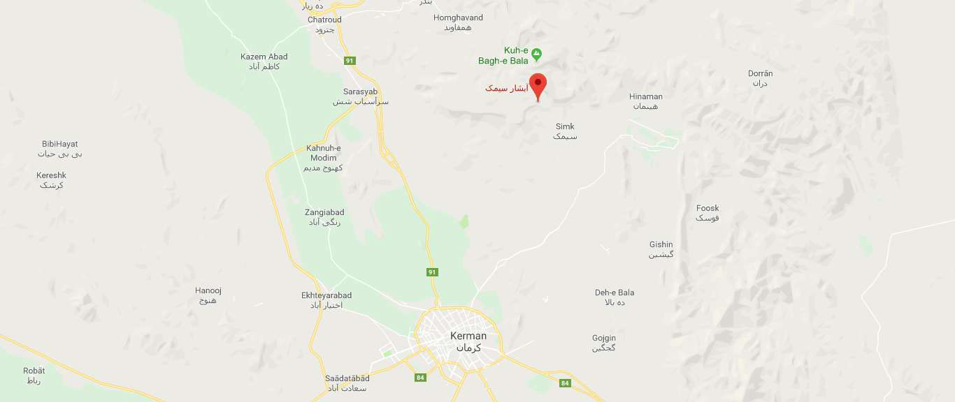 نقشه موقعیت جغرافیایی و دسترسی آبشارهای و تنگه سیمک